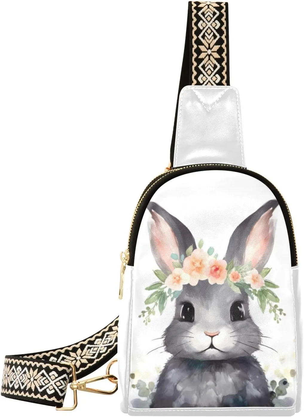 Small Sling Bag for Women,Cute Bunny PU Leather Crossbody Bags Chest Bag,Fashion Waist Packs with Adjustable Strap Hiking Traveling,A111608