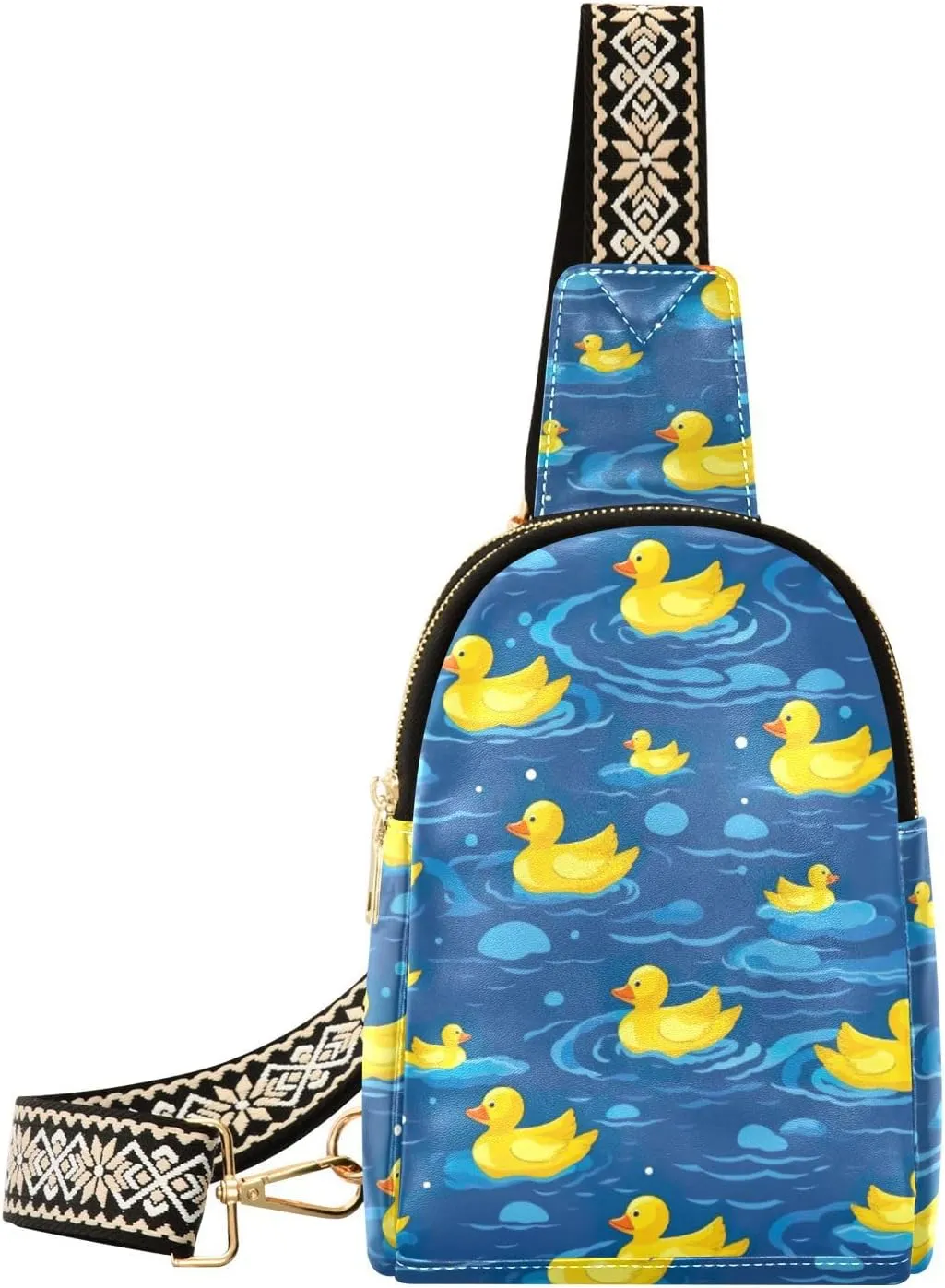 Small Sling Bag for Women,Cute Duck PU Leather Crossbody Bags Chest Bag,Fashion Waist Packs with Adjustable Strap Hiking Traveling,A111522
