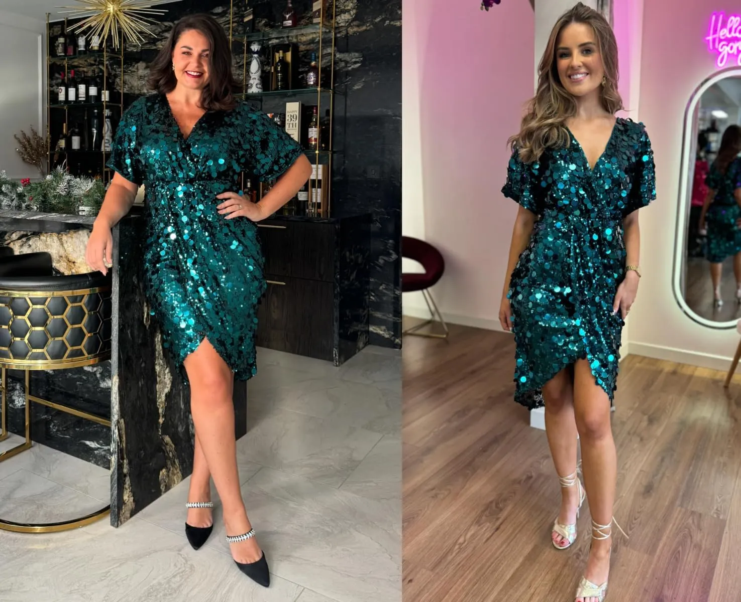 Sparkly Sequin Short Cocktail Dresses for Women 2024 Cute V Neck Christmas Party Dresses LB082