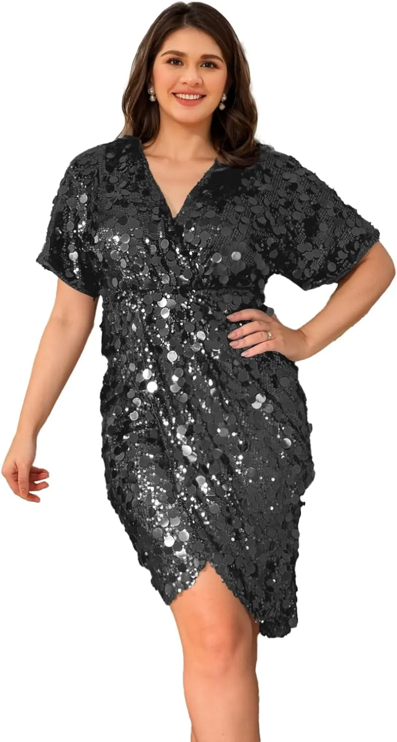 Sparkly Sequin Short Cocktail Dresses for Women 2024 Cute V Neck Christmas Party Dresses LB082