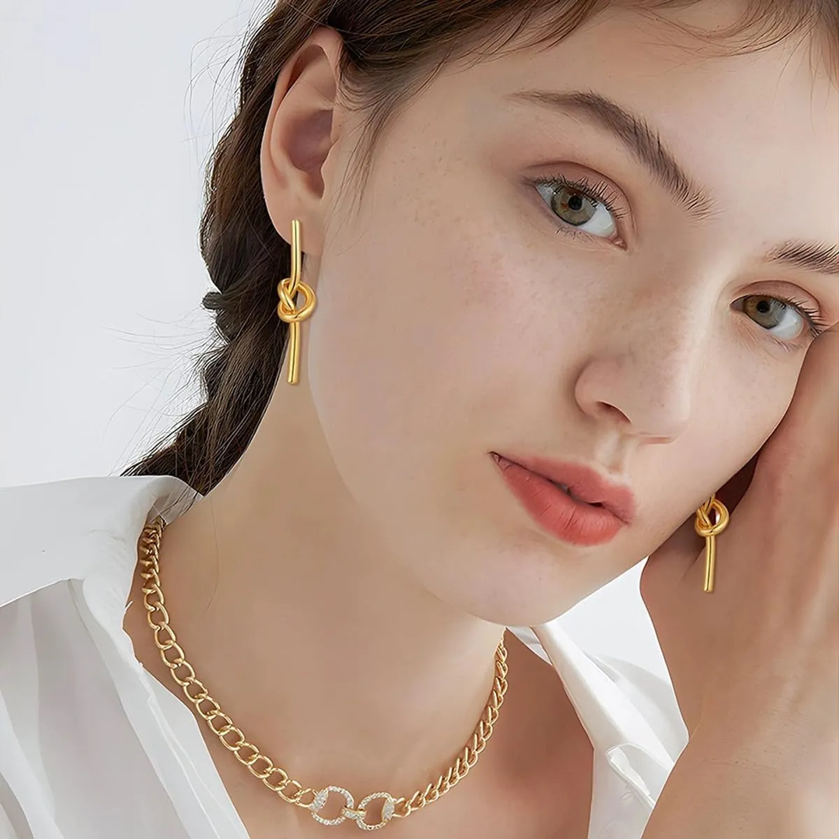 Stainless Steel Knot Stud Earrings for Women Simple Long Vertical Bar Stud Earrings Minimalist Irregular Knot Strip Earrings Jewelry