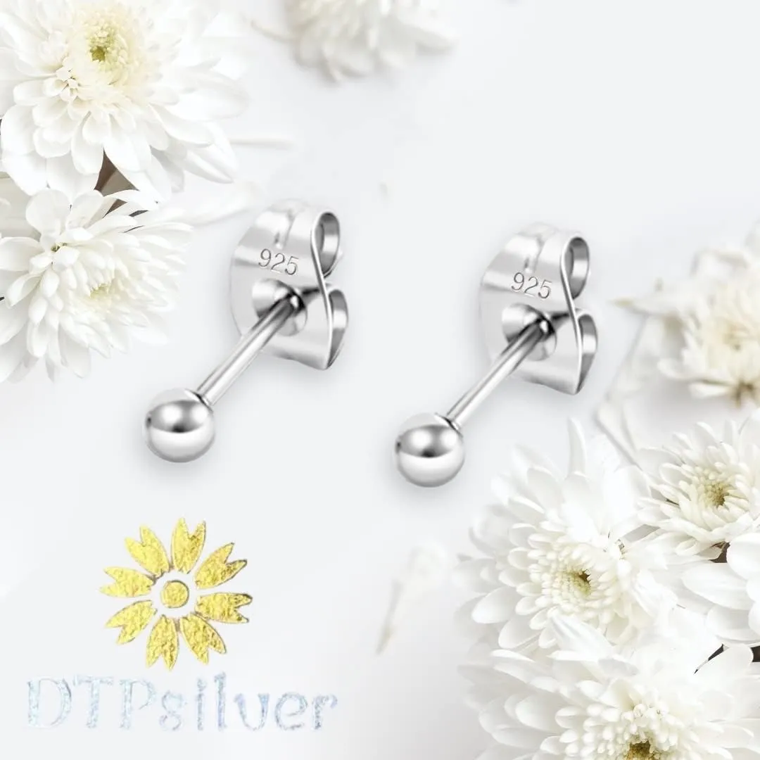 Sterling Silver Ball Earrings for Women - Sterling Silver Studs - Stud Earrings for Men - Ball Stud Earings - Ear Rings for Men - Hypoallergnic Studs Earings - From 2 mm to 12 mm