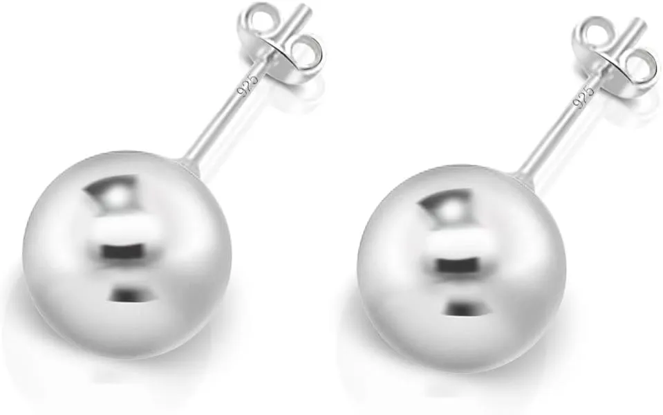 Sterling Silver Ball Earrings for Women - Sterling Silver Studs - Stud Earrings for Men - Ball Stud Earings - Ear Rings for Men - Hypoallergnic Studs Earings - From 2 mm to 12 mm