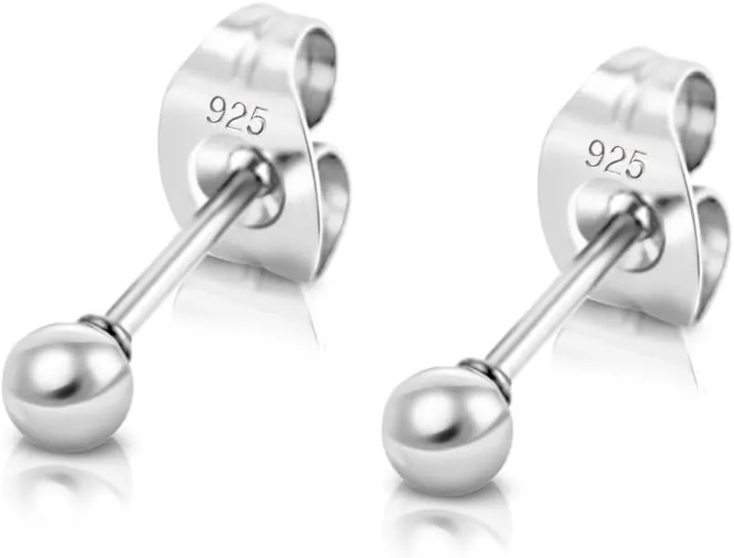 Sterling Silver Ball Earrings for Women - Sterling Silver Studs - Stud Earrings for Men - Ball Stud Earings - Ear Rings for Men - Hypoallergnic Studs Earings - From 2 mm to 12 mm