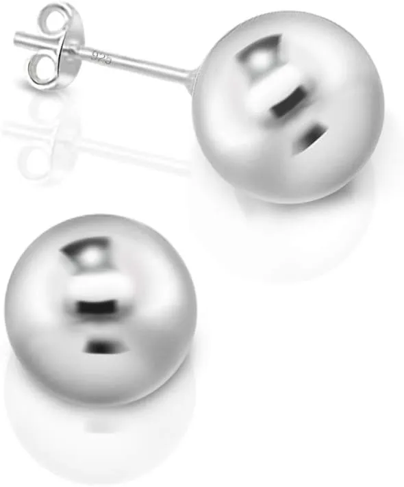 Sterling Silver Ball Earrings for Women - Sterling Silver Studs - Stud Earrings for Men - Ball Stud Earings - Ear Rings for Men - Hypoallergnic Studs Earings - From 2 mm to 12 mm