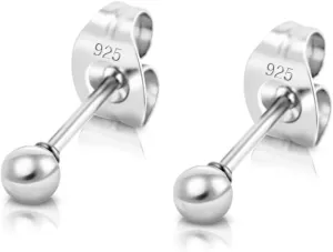 Sterling Silver Ball Earrings for Women - Sterling Silver Studs - Stud Earrings for Men - Ball Stud Earings - Ear Rings for Men - Hypoallergnic Studs Earings - From 2 mm to 12 mm