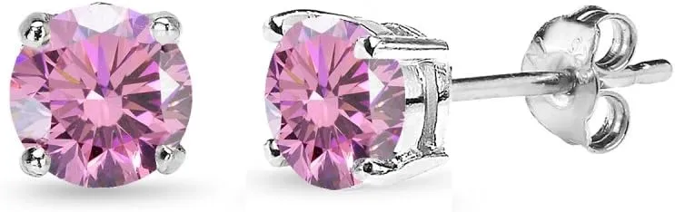 Sterling Silver Birthstone Crystal Solitaire Stud Earrings for Women and Men