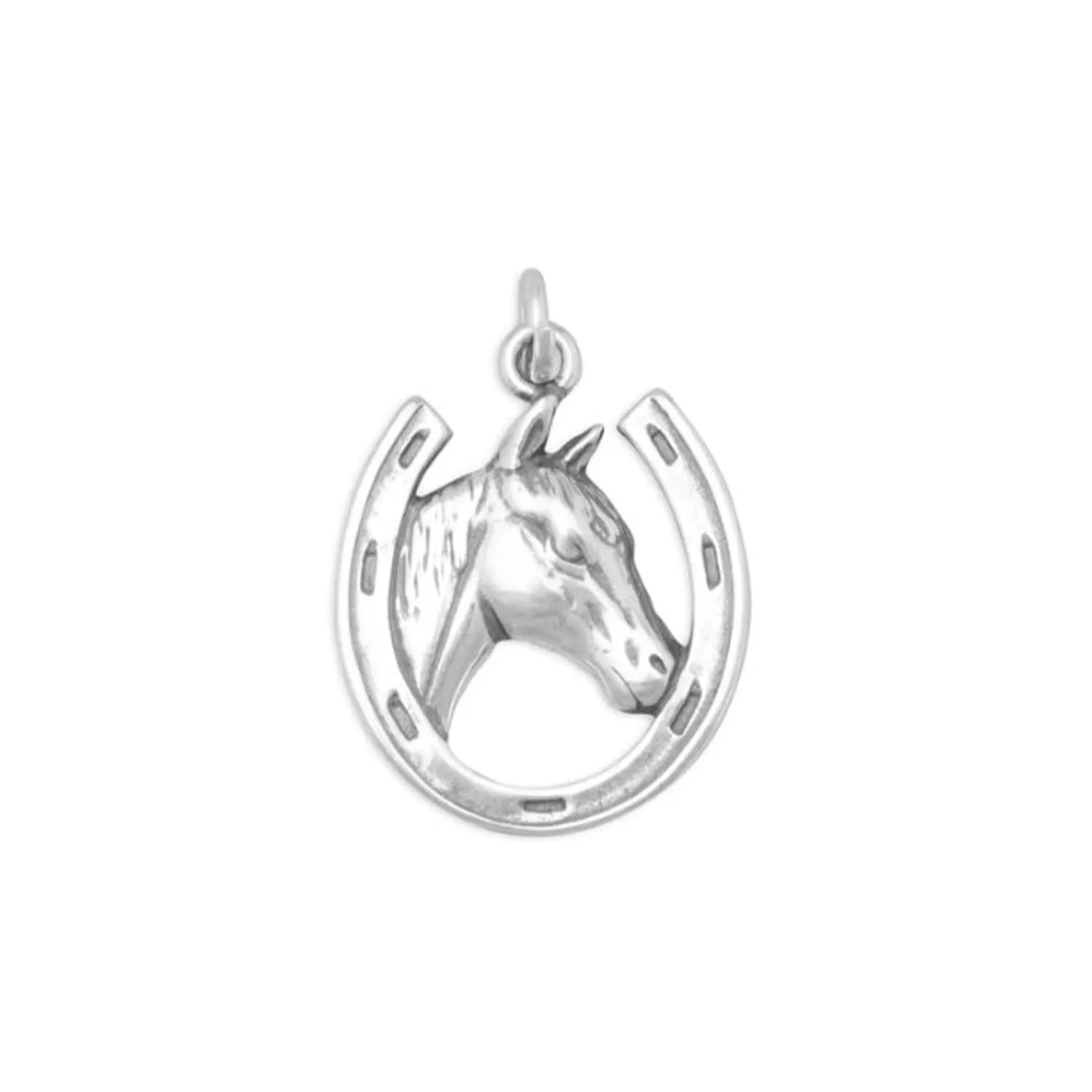 Sterling Silver Horse in Horseshoe Charm (Pendants Only)