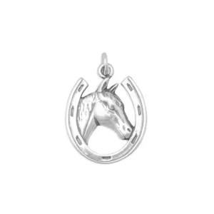 Sterling Silver Horse in Horseshoe Charm (Pendants Only)