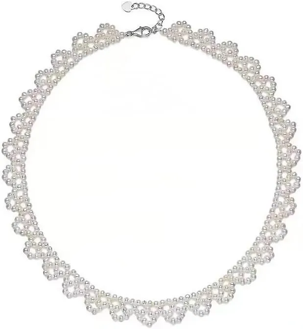 Stunning Bridal Wedding White Freshwater Cultured Pearl Choker Necklace AAAA Quality 15"-16" with 925 Silver Adjustable Extender - PremiumPearl