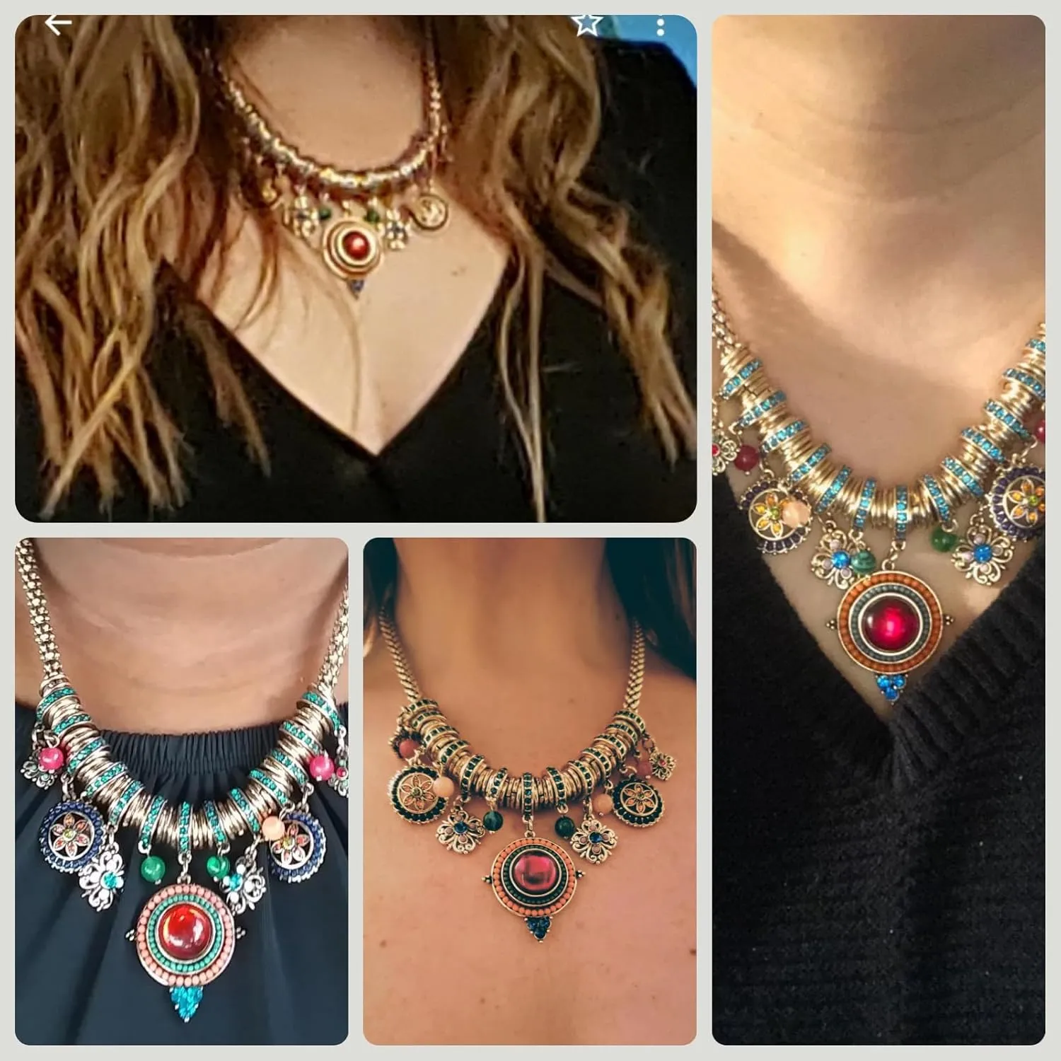 SUNLAND Bohemian Multicolor Round Pendants Enamel Rhinestone Ethnic Necklace for Women