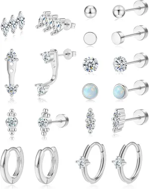 Surgical Steel Flat Back Earrings for Women Trendy,20G Flat Back Stud Earrings and Small Gold Hoop Huggies Earrings Sets for Multiple Piercing Hypoallergenic Gold Cartilage Earrings Stack Jewelry