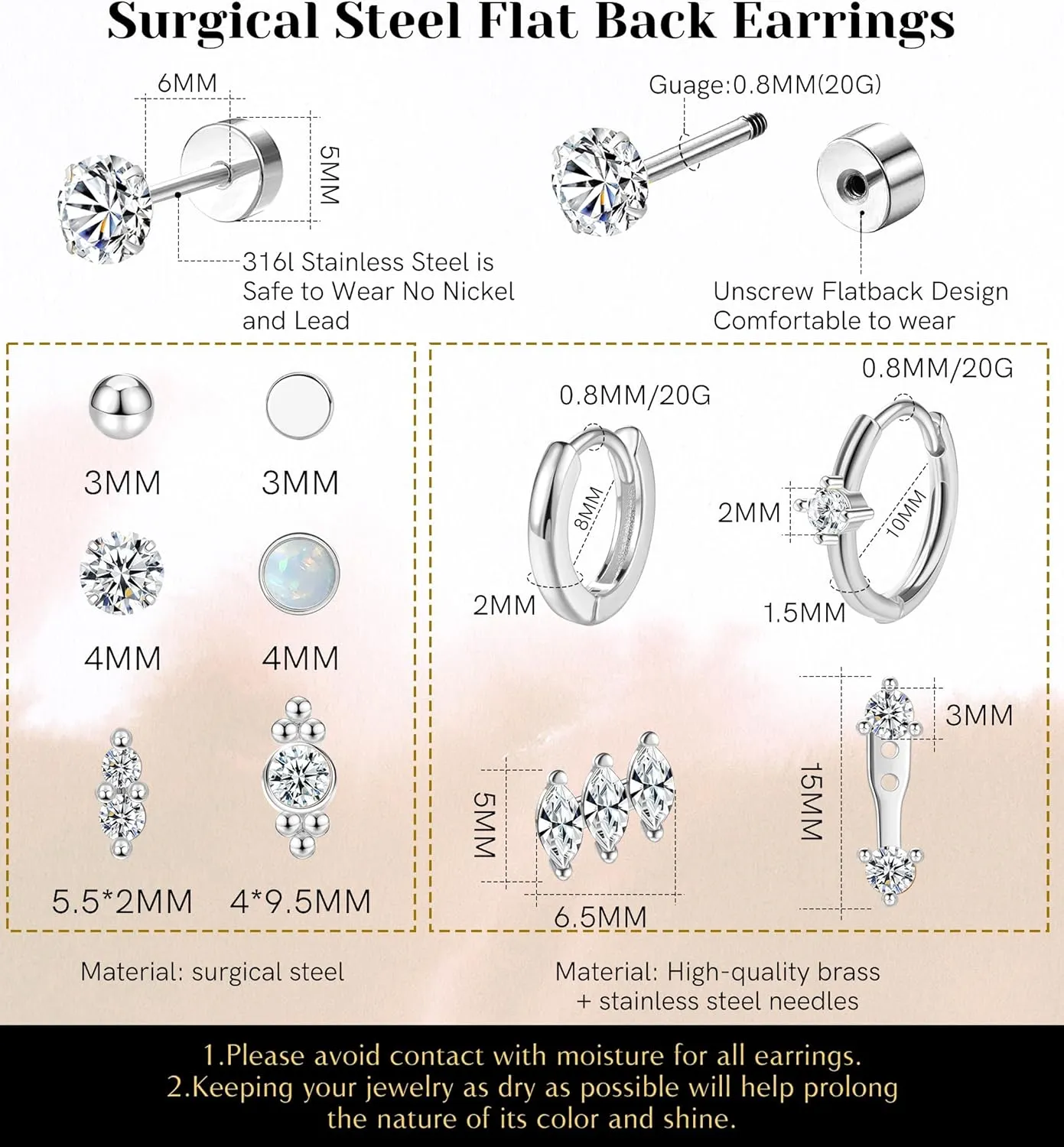 Surgical Steel Flat Back Earrings for Women Trendy,20G Flat Back Stud Earrings and Small Gold Hoop Huggies Earrings Sets for Multiple Piercing Hypoallergenic Gold Cartilage Earrings Stack Jewelry