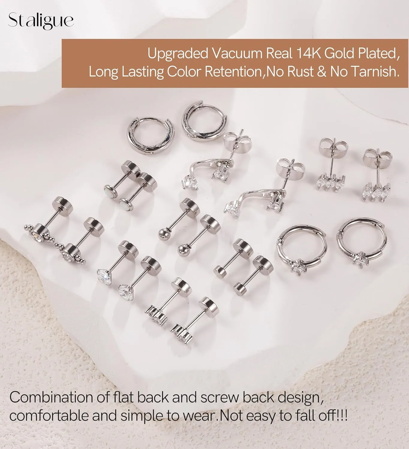 Surgical Steel Flat Back Earrings for Women Trendy,20G Flat Back Stud Earrings and Small Gold Hoop Huggies Earrings Sets for Multiple Piercing Hypoallergenic Gold Cartilage Earrings Stack Jewelry