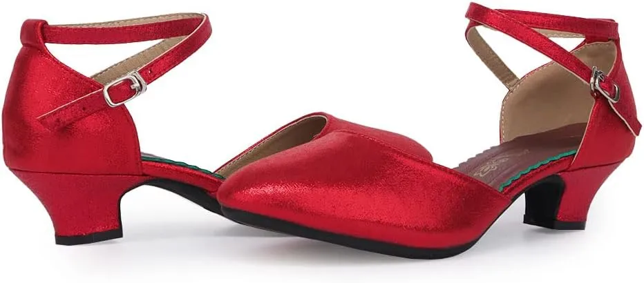 SWDZM Closed Toe Latin Ballroom Dance Shoes Women Salsa Bachata Dance Shoes Low Heel