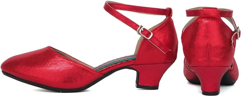 SWDZM Closed Toe Latin Ballroom Dance Shoes Women Salsa Bachata Dance Shoes Low Heel