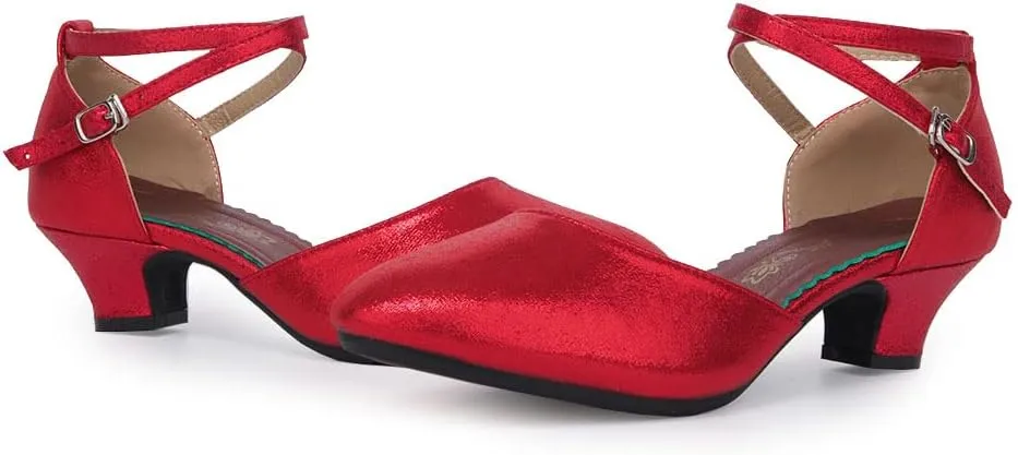 SWDZM Closed Toe Latin Ballroom Dance Shoes Women Salsa Bachata Dance Shoes Low Heel