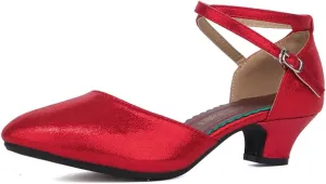 SWDZM Closed Toe Latin Ballroom Dance Shoes Women Salsa Bachata Dance Shoes Low Heel