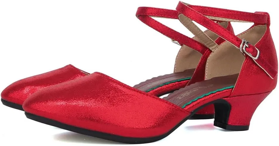 SWDZM Closed Toe Latin Ballroom Dance Shoes Women Salsa Bachata Dance Shoes Low Heel