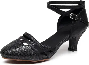 SWDZM Womens Tango Dance Shoes Ballroom Sequins Latin Dancing Shoes Closed Toe Low Heel