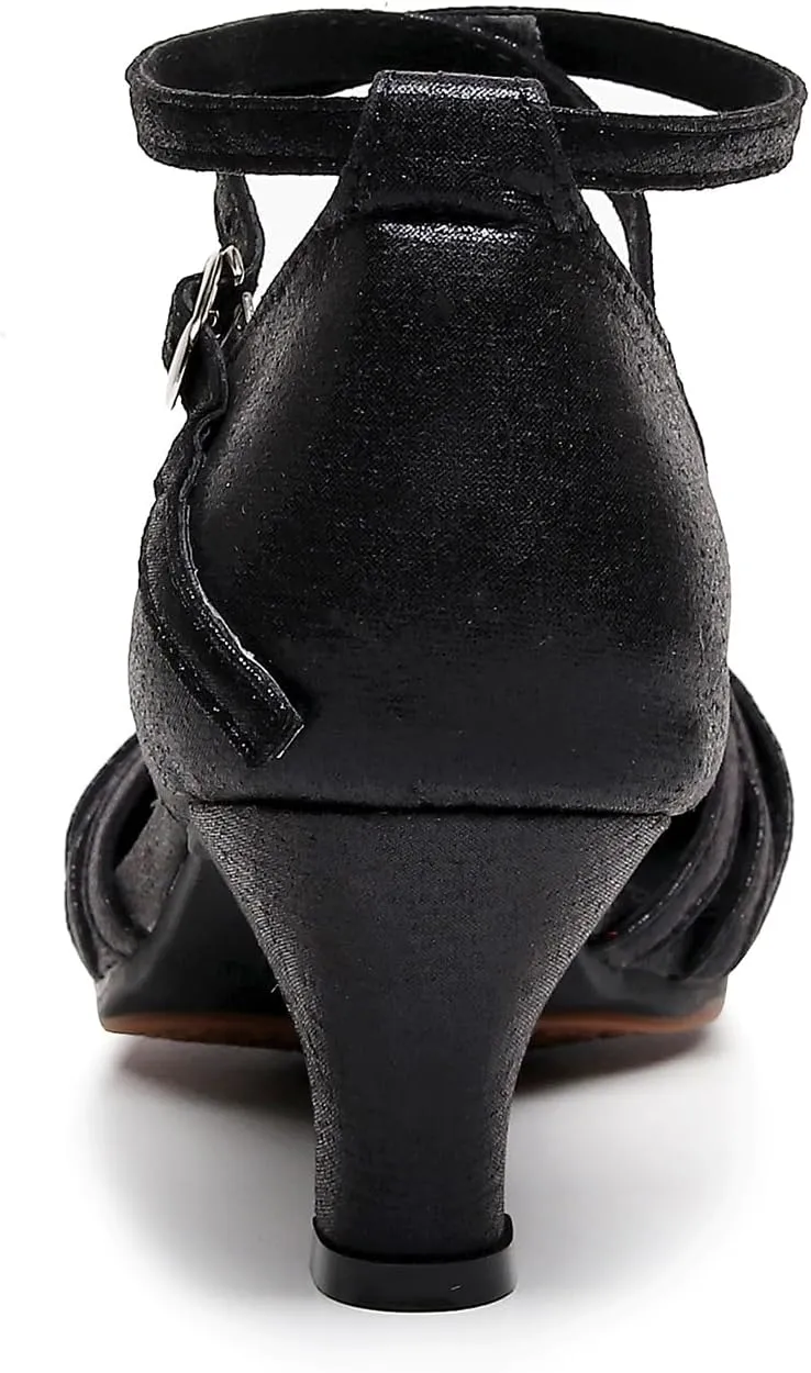 SWDZM Womens Tango Dance Shoes Ballroom Sequins Latin Dancing Shoes Closed Toe Low Heel