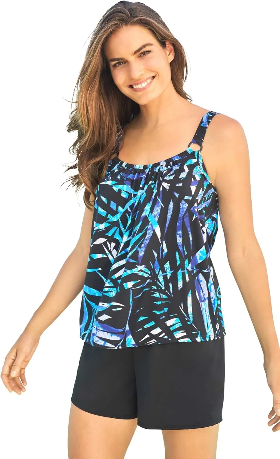Swim 365 Women's Plus Size Tank Overlay Swim Romper