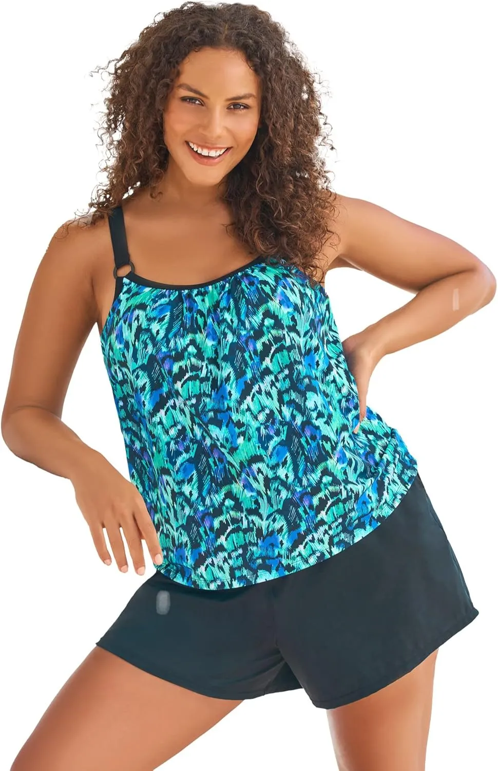 Swim 365 Women's Plus Size Tank Overlay Swim Romper