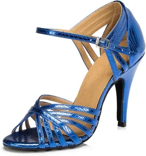 TDA Women's Fashion Single Strap High Heel 8.5cm Heel Blue Latin Salsa Ballroom Dance Shoes 9.5 M US