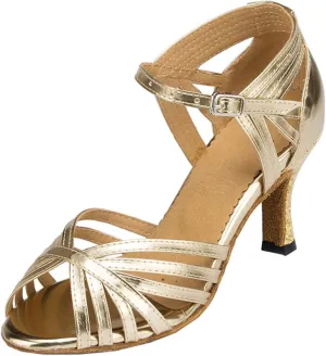 TDA Women's Fashion Single Strap High Heel Gold Latin Salsa Ballroom Dance Shoes 8.5 M US