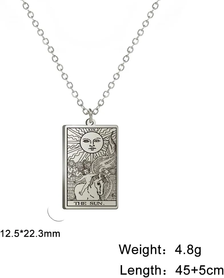 TEAMER Stainless Steel Tarot Cards Necklace Vintage Tarot Jewelry Good Luck Amulet Pendants for Women