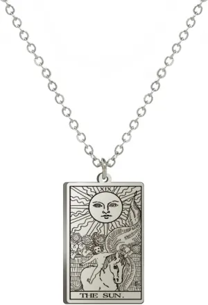 TEAMER Stainless Steel Tarot Cards Necklace Vintage Tarot Jewelry Good Luck Amulet Pendants for Women