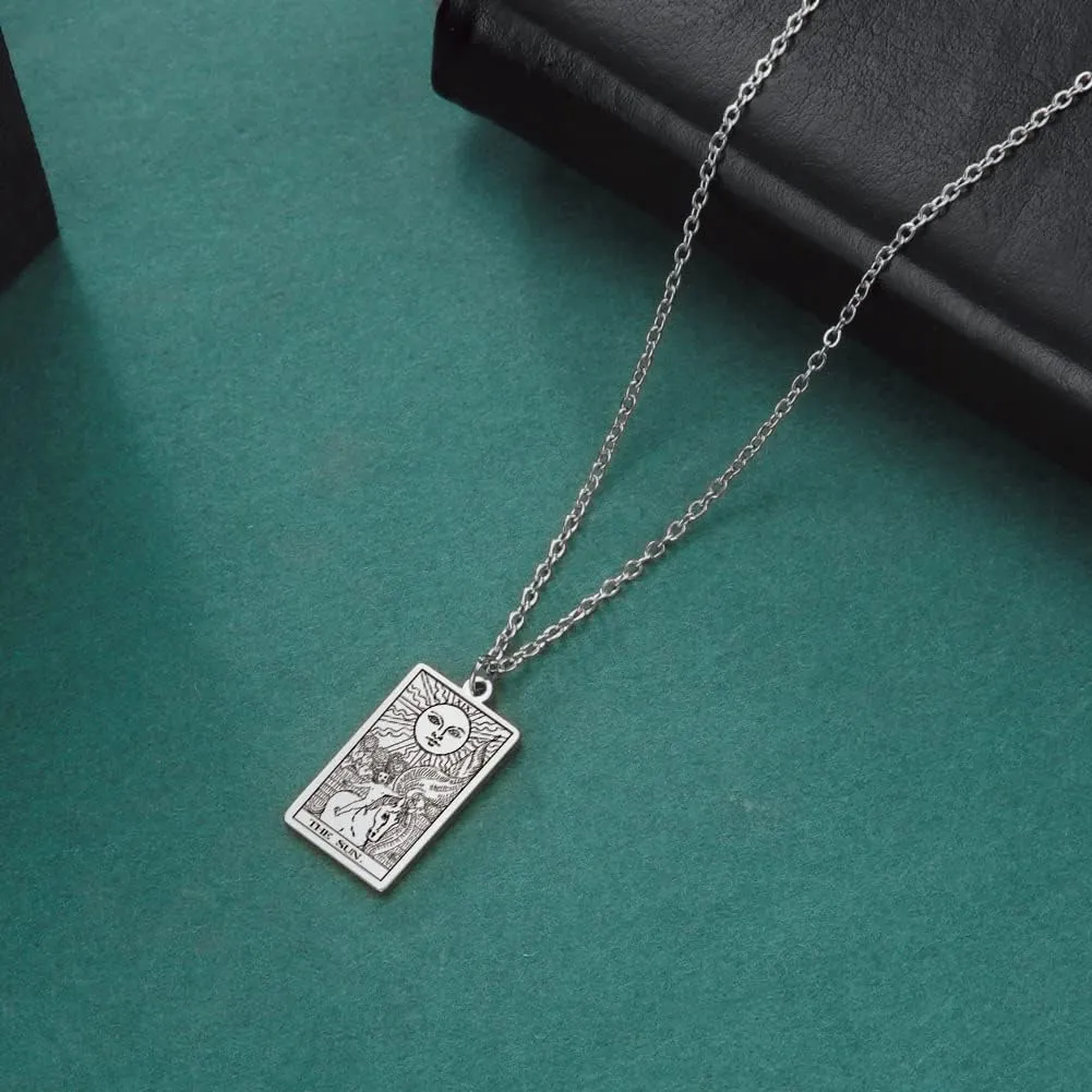 TEAMER Stainless Steel Tarot Cards Necklace Vintage Tarot Jewelry Good Luck Amulet Pendants for Women