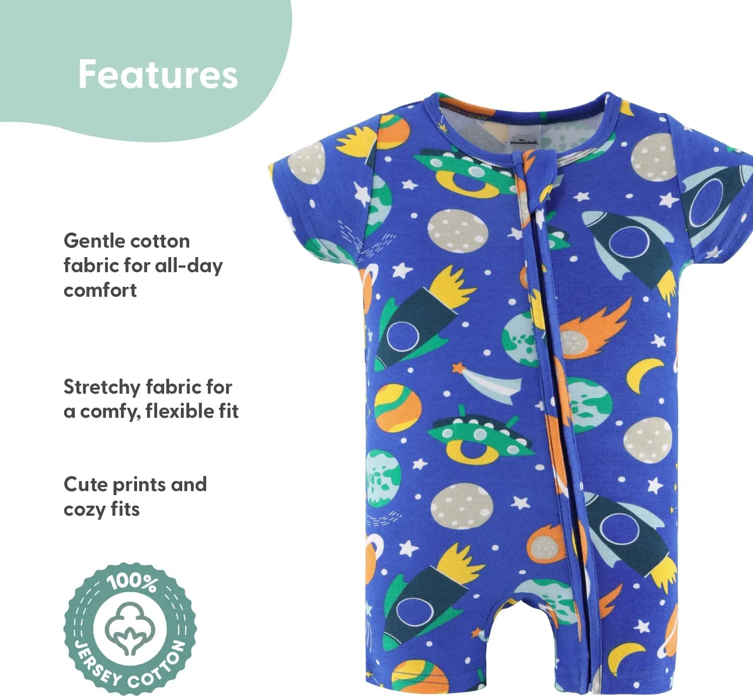 The Peanutshell Baby Boy Rompers 2 Pack - 100% Cotton Clothes, Rompers for Newborn, Infant, and Baby Boy - Space