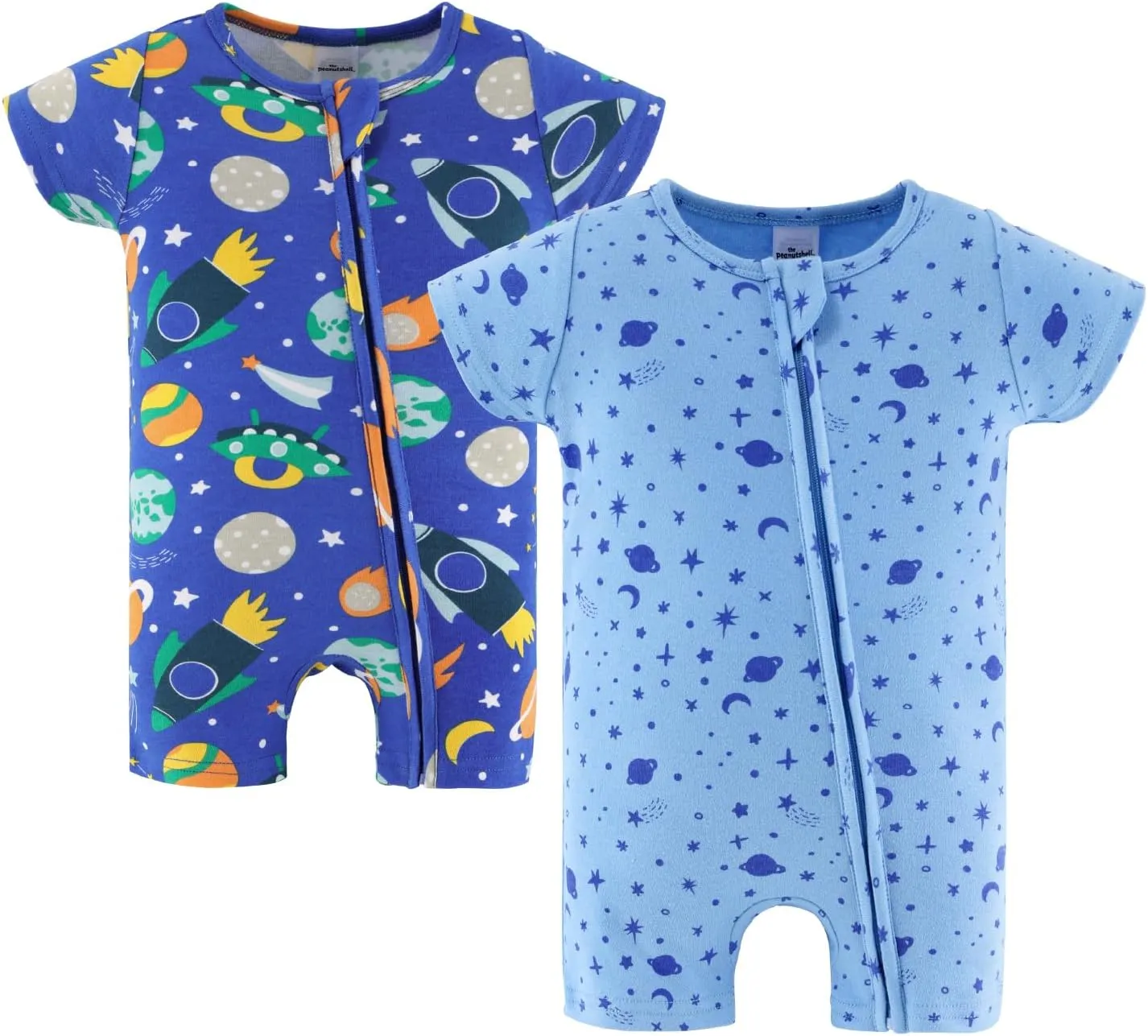 The Peanutshell Baby Boy Rompers 2 Pack - 100% Cotton Clothes, Rompers for Newborn, Infant, and Baby Boy - Space