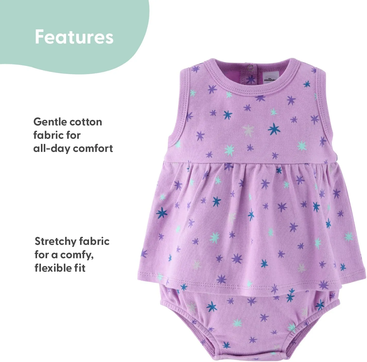 The Peanutshell Baby Girl Rompers 2 Pack - 100% Cotton Clothes and Dresses for Newborn, Infant and Baby Girls - Lilac Stars
