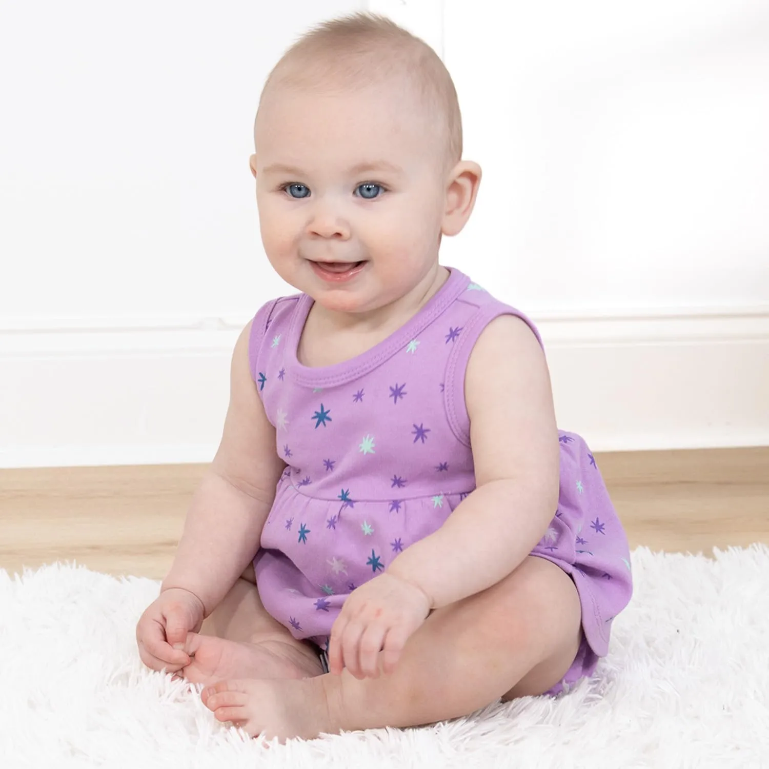 The Peanutshell Baby Girl Rompers 2 Pack - 100% Cotton Clothes and Dresses for Newborn, Infant and Baby Girls - Lilac Stars