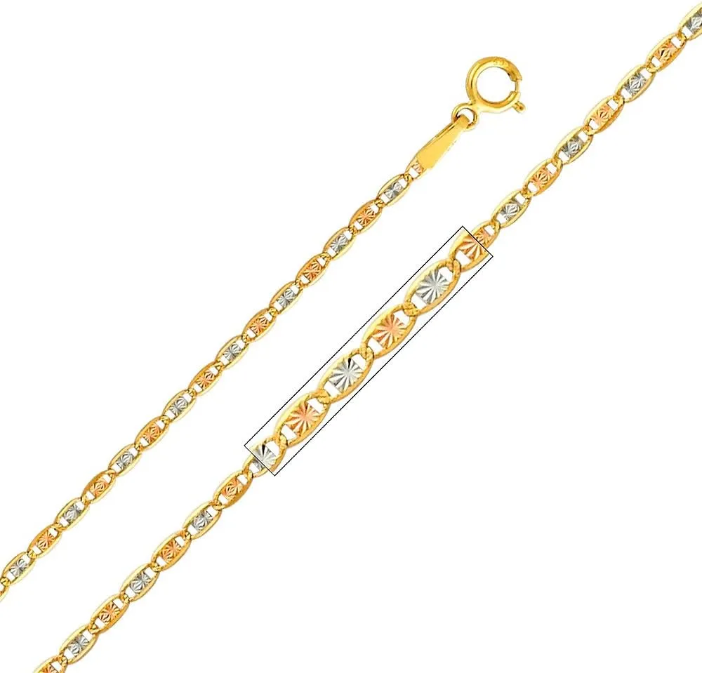 The World Jewelry Center 14k Real Tri Color Gold Flower in Heart Pendant with 1.5mm Diamond Cut Chain Necklace