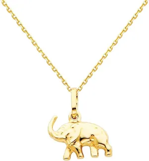 The World Jewelry Center 14k Yellow Gold Elephant Pendant with 0.9mm Cable Chain Necklace