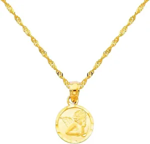 The World Jewelry Center 14k Yellow Gold Religious Angel Pendant with 1.2mm Singapore Chain Necklace