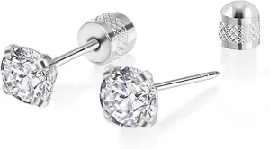 Titanium Earrings Push-in Threadless Flat Back Stud Earrings for Women Men, Cartilage Earring Hypoallergenic Cubic Zirconia Earrings Studs for Helix Tragus Piercing Jewelry