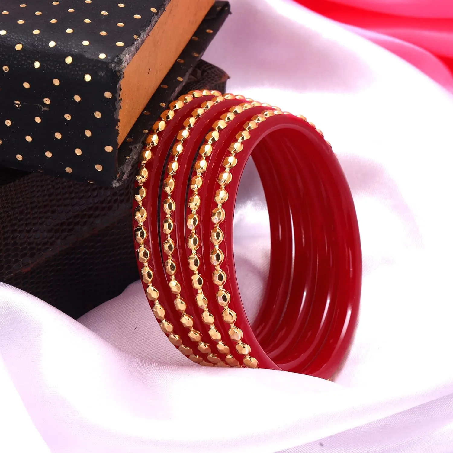 Tollywood Designer Women's Gold Plated Red Pea Pod Matar Pola Bangles Set of 4 Gift For Her Handcrafted Jewelry Indian Bangle Bracelets Kangan