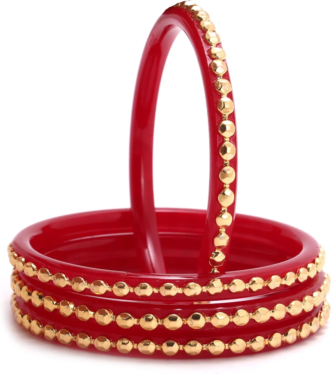 Tollywood Designer Women's Gold Plated Red Pea Pod Matar Pola Bangles Set of 4 Gift For Her Handcrafted Jewelry Indian Bangle Bracelets Kangan