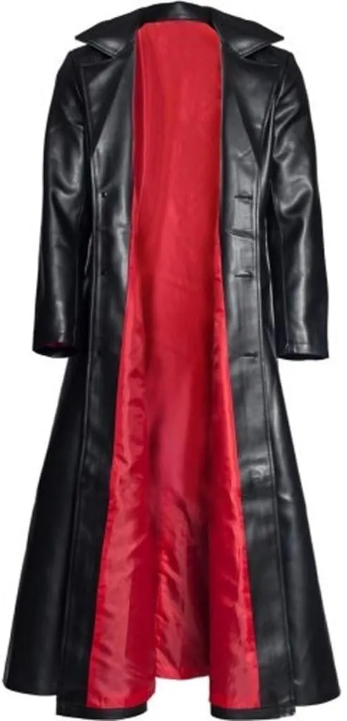 tuduoms Mens Leather Vintage Long Coat Full Length Black Classic Leather Long Coat Steampunk Gothic Jacket Trench Overcoat
