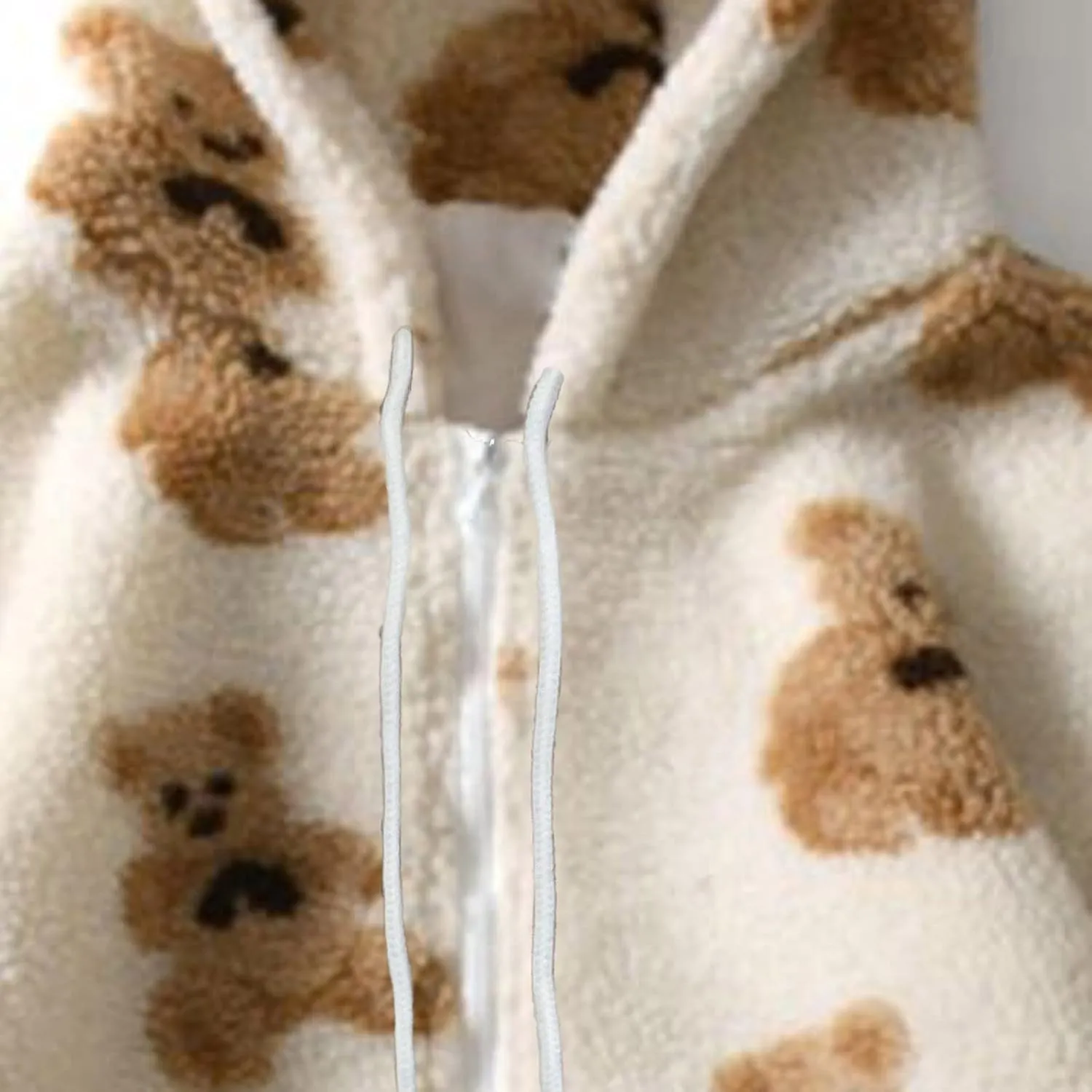 tuduoms Women Oversized Sherpa Jacket Fuzzy Fleece Hoodie Cute Bear Graphic Coat Zip Up Long Sleeve Sweatshirt for Teen Girls