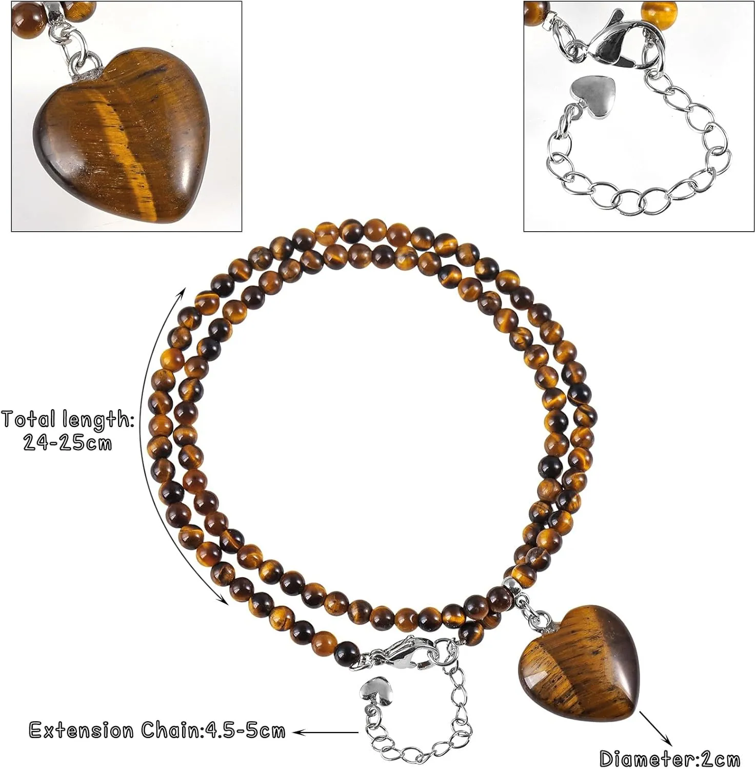 TUMBEELLUWA Crystal Puffy Heart Pendant Necklace for Women, Layered Beaded Stackable Bracelet Trendy Jewelry Love Gifts for Her
