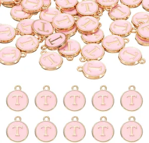 uxcell 52pcs Letter Charm, Enamel Letter Pendants, Alphabet t Pendants Double Sided Beads Charm for DIY Bracelet Necklace Pendants Earring Jewelry, Pink
