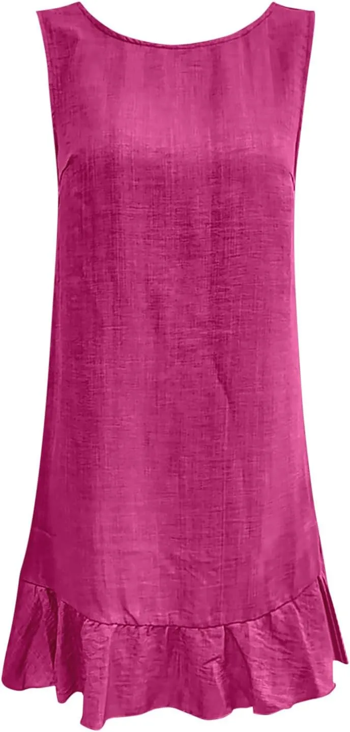 Vacation Dresses for Women 2025 Cute Halter Neck Mini Dress Sleeveless Solid Color Flowy Pleated Short Sundress