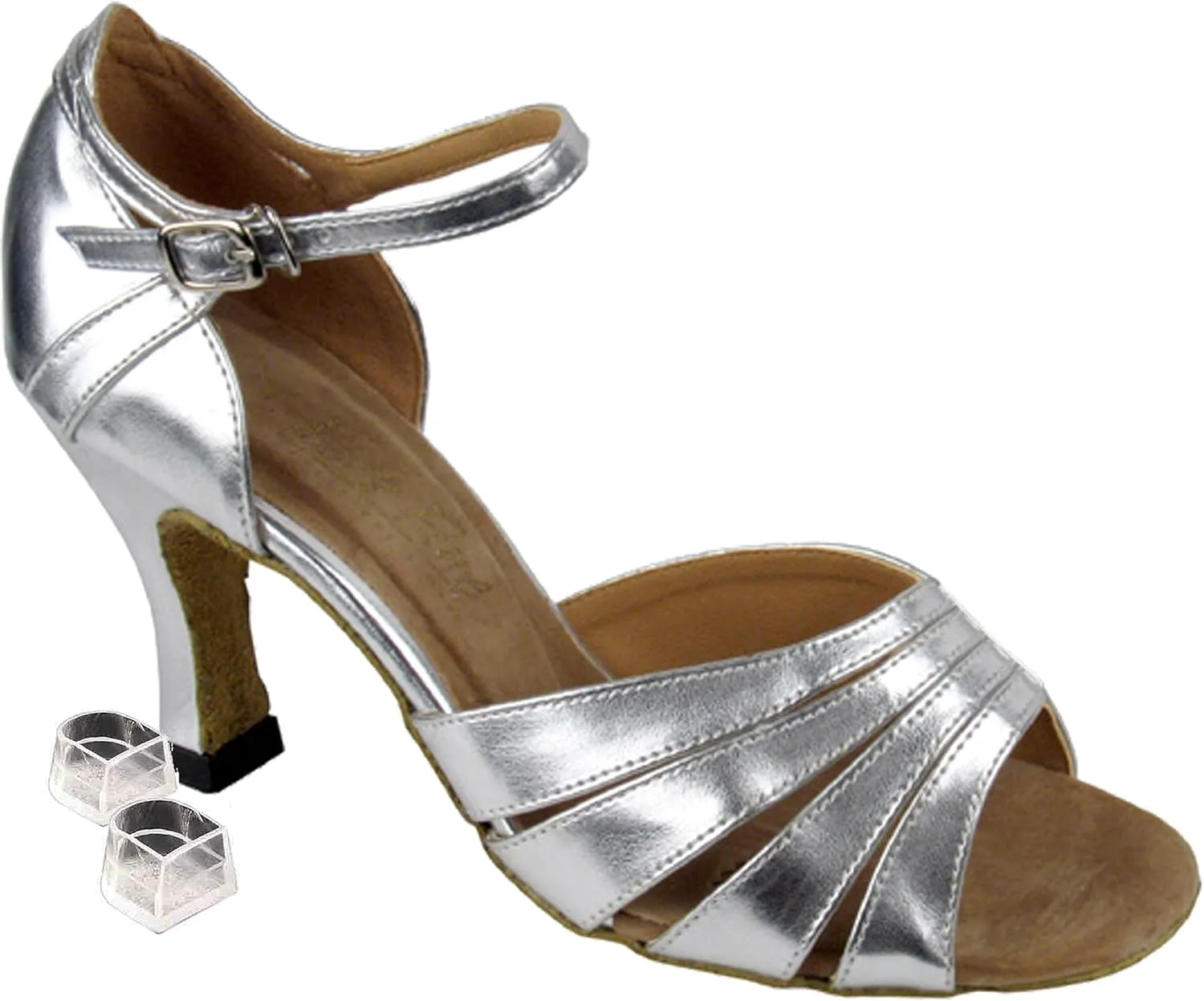 Very Fine Dance Shoes Women's Salsa Ballroom Tango Dance Shoes 1680 Bundle with Dance Shoe Heel Protectors 3" Heel