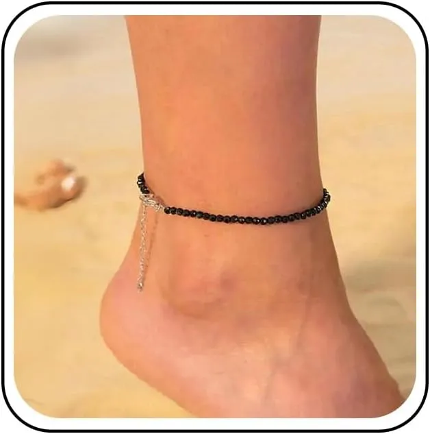 Vintage Black Gemstone Ankle Bracelet Onyx Crystal Anklet Bracelet Black Rhinestone Chain Anklet Cz Tennis Anklets Summer Beach Foot Chain Jewelry for Women
