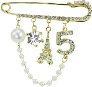 Vintage Crown Number 5 Lapel Pins and Brooches for Women Rhinestone Jewelry with Simulated Pearl